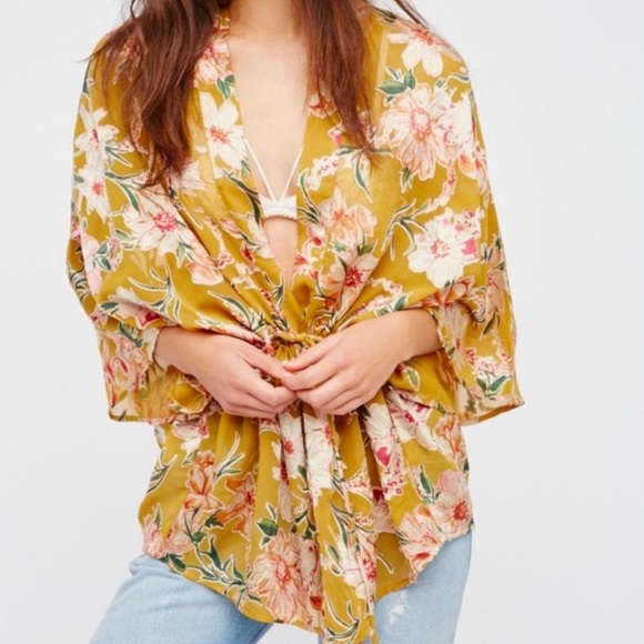 Free People Floral Yellow Kimono Top - Picture 1 of 11